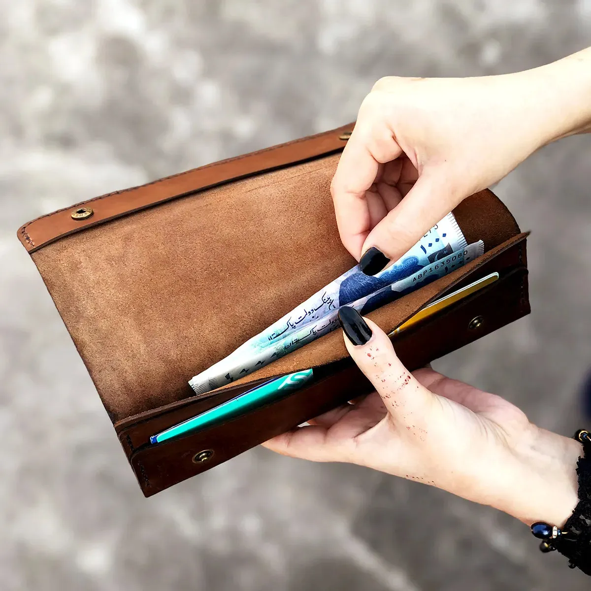 Wolf - The Perfect Pouch Leather Clutch for Women - Brown Color