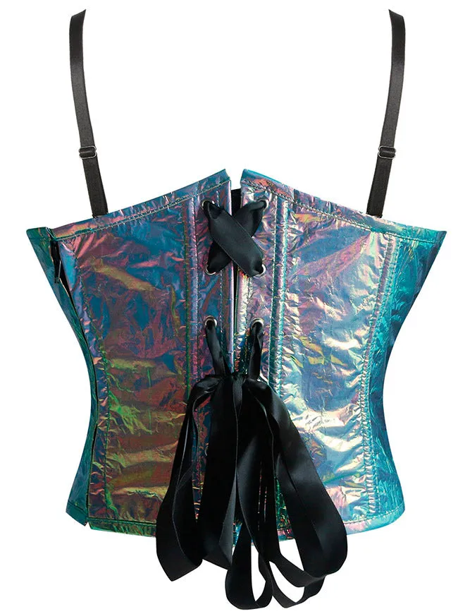 Y2K Shiny Faux Cowhide Iridescent Rave Bustier Corset Crop Top
