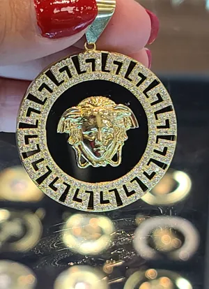 Yellow Gold Medusa Pendant with CZs and Reflective