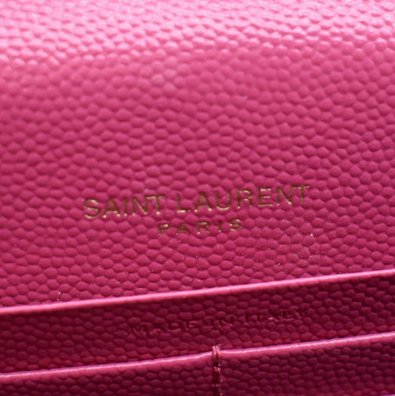 YVES SAINT LAURENT Cassandre Grain De Poudre Embossed Chain Envelope Bag Fuchsia