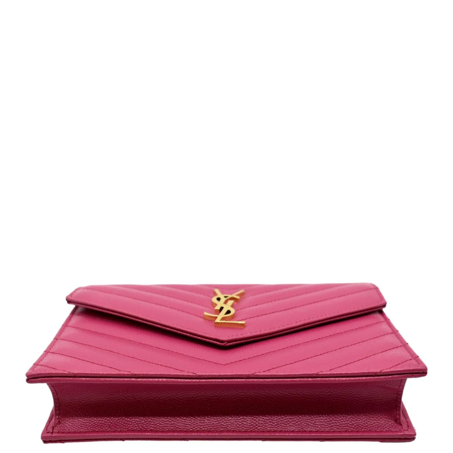YVES SAINT LAURENT Cassandre Grain De Poudre Embossed Chain Envelope Bag Fuchsia