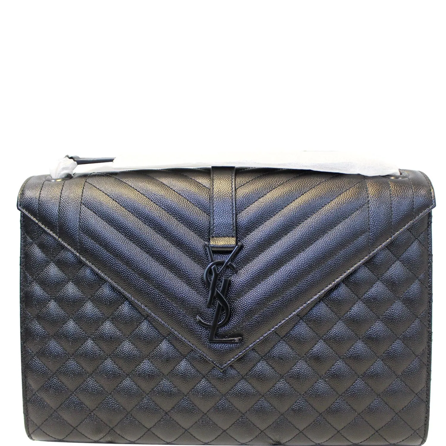 YVES SAINT LAURENT Envelope Large Matelasse Embossed Leather Shoulder Bag Black