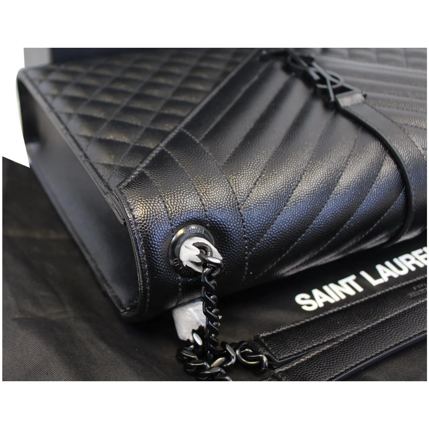 YVES SAINT LAURENT Envelope Large Matelasse Embossed Leather Shoulder Bag Black