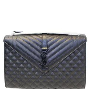 YVES SAINT LAURENT Envelope Large Matelasse Embossed Leather Shoulder Bag Black
