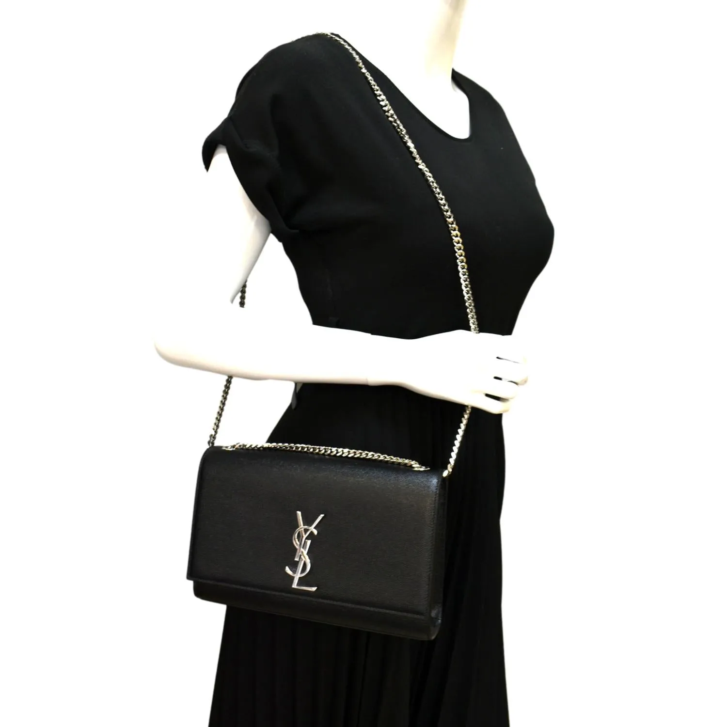 YVES SAINT LAURENT Kate Medium Grain De Poudre Leather Crossbody Bag Black