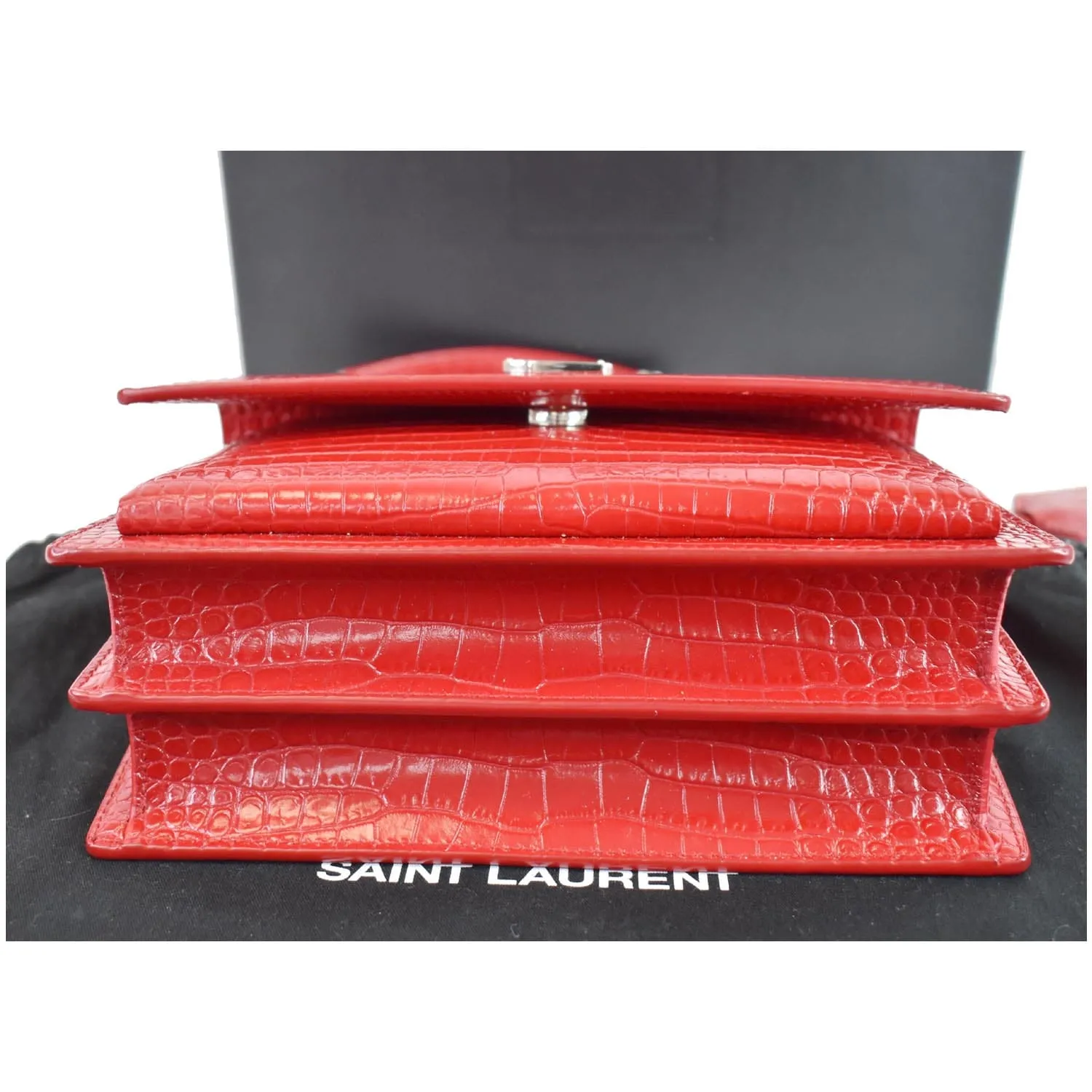 YVES SAINT LAURENT Sunset Medium Crocodile Leather Crossbody Bag Red