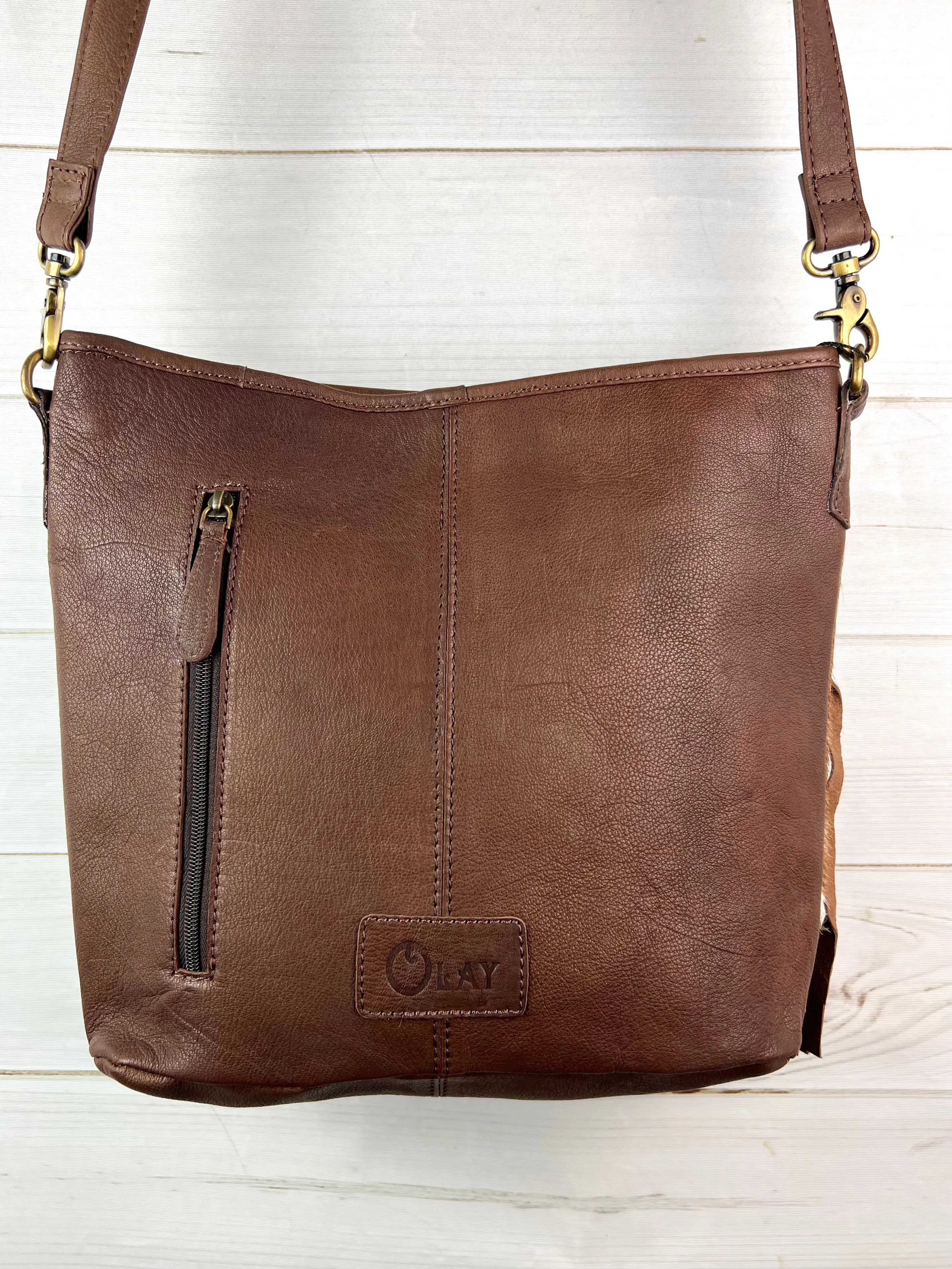 Zipper Front Hide and Tooled Leather Purse